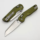 Microtech MSI RAM LOK Mini Fluted Aluminum OD Green Handles w/ Full Serrated Stonewash M390MK 210M-12FLOD