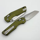 Microtech MSI RAM LOK Mini Fluted Aluminum OD Green Handles w/ Full Serrated Stonewash M390MK 210M-12FLOD