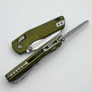 Microtech MSI RAM LOK Mini Fluted Aluminum OD Green Handles w/ Full Serrated Stonewash M390MK 210M-12FLOD