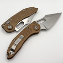 Microtech Borka Stitch Single Edge Stonewash Standard w/ Brown Handles 169-10BN