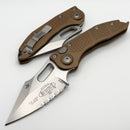 Microtech Borka Stitch Stonewash Partial Serrated & Brown Handles 169-11BN
