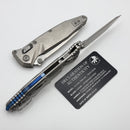 Marfione Select Microtech Socom Ram-Lok Titanium Slab Side Handles w/ Blue Accents & Tanto Stonewash M390MK 161RLS-10MS3