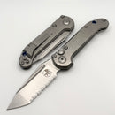 Microtech Knives LUDT Gen III Full Serrated Stonewash Tanto & Titanium Slab Side Handles w/ Blue Accents 1136-12MS3