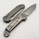 Microtech Knives LUDT Gen III Full Serrated Stonewash Tanto & Titanium Slab Side Handles w/ Blue Accents 1136-12MS3