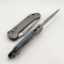 Microtech Knives LUDT Gen III Full Serrated Stonewash Tanto & Titanium Slab Side Handles w/ Blue Accents 1136-12MS3
