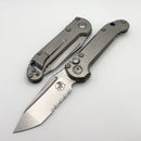 Microtech Knives LUDT Gen III Slab Side Titanium Handles w/ Partial Serrated Stonewash Tanto & Blue Accents 1136-11MS3