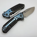Reate Terminator-T600 DLC Titanium Integral Handle w/ Crystal Ti Blue Accents & Stonewash MagnaCut