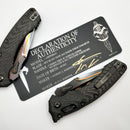 Marfione Custom Knives Amphibian RAM-LOK Hot Blued Tiger Mai Baker Forge Damascus & Carbon Fiber Handles w/ Stippled Copper Backspacer