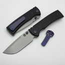 Chaves Knives Redencion 229 w/ Black Aluminum Handles & Purple Hardware w/ Stonewash Drop Point Elmax - Blue Label