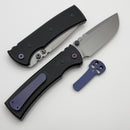 Chaves Knives Redencion 229 w/ Black Aluminum Handles & Purple Hardware w/ Stonewash Drop Point Elmax - Blue Label