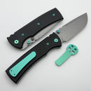 Chaves Knives Redencion 229 w/ Black Aluminum Handles & Green Hardware w/ Stonewash Drop Point Elmax - Blue Label