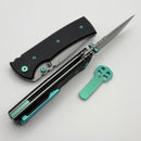 Chaves Knives Redencion 229 w/ Black Aluminum Handles & Green Hardware w/ Stonewash Drop Point Elmax - Blue Label