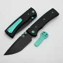 Chaves Knives Redencion 229 w/ Black Aluminum Handles & Green Hardware w/ Black Tanto Elmax - Blue Label