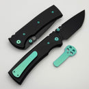 Chaves Knives Redencion 229 w/ Black Aluminum Handles & Green Hardware w/ Black Tanto Elmax - Blue Label