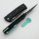 Chaves Knives Redencion 229 w/ Black Aluminum Handles & Green Hardware w/ Black Tanto Elmax - Blue Label