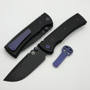 Chaves Knives Redencion 229 w/ Black Aluminum Handles & Purple Hardware w/ Black Drop Point Elmax - Blue Label