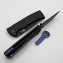 Chaves Knives Redencion 229 w/ Black Aluminum Handles & Purple Hardware w/ Black Drop Point Elmax - Blue Label