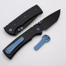 Chaves Knives Redencion 229 w/ Black Aluminum Handles & Blue Hardware w/ Black Tanto Elmax - Blue Label