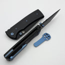Chaves Knives Redencion 229 w/ Black Aluminum Handles & Blue Hardware w/ Black Tanto Elmax - Blue Label