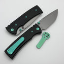 Chaves Knives Redencion 229 w/ Black Aluminum Handles & Green Hardware w/ Stonewash Tanto 154CM - Blue Label