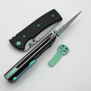 Chaves Knives Redencion 229 w/ Black Aluminum Handles & Green Hardware w/ Stonewash Tanto 154CM - Blue Label