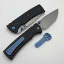 Chaves Knives Redencion 229 w/ Black Aluminum Handles & Blue Hardware w/ Stonewash Tanto 154CM - Blue Label