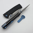 Chaves Knives Redencion 229 w/ Black Aluminum Handles & Blue Hardware w/ Stonewash Tanto 154CM - Blue Label