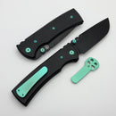 Chaves Knives Redencion 229 w/ Black Aluminum Handles & Green Hardware w/ Black Drop Point 154CM - Blue Label