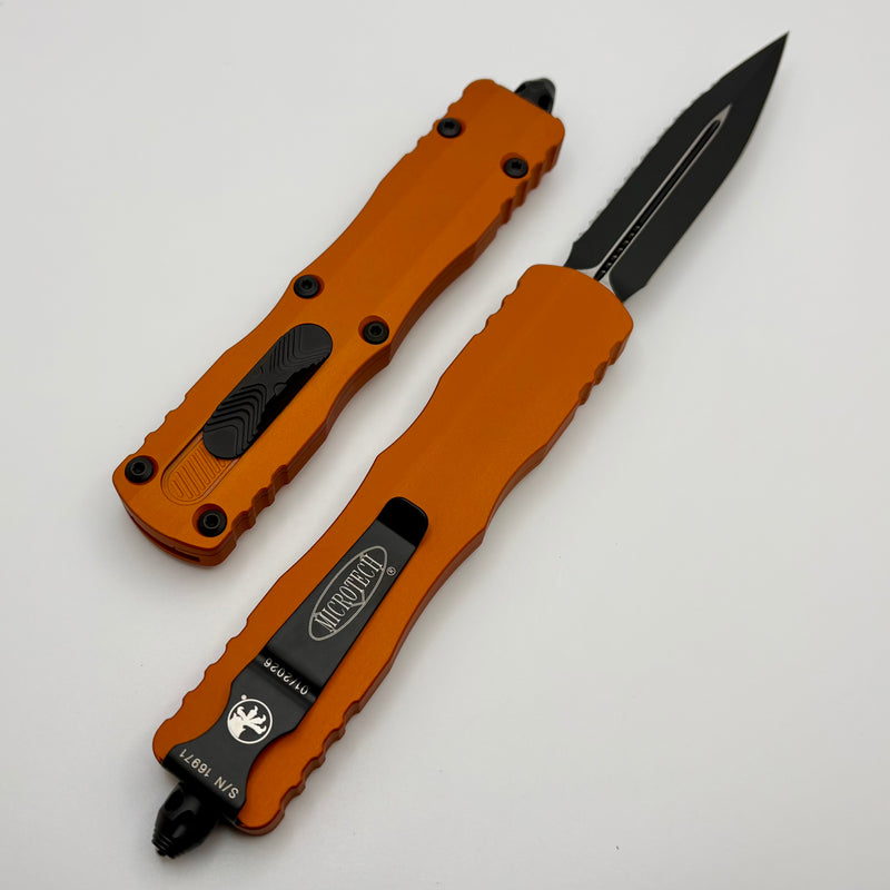 Microtech Dirac Delta Orange Tangerine Double Edge Black Full Serrated