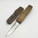 Microtech UTX-85 Gen IV w/ Tan Handle & Stonewash Part Serrated S/E M390MK 12314-11TA