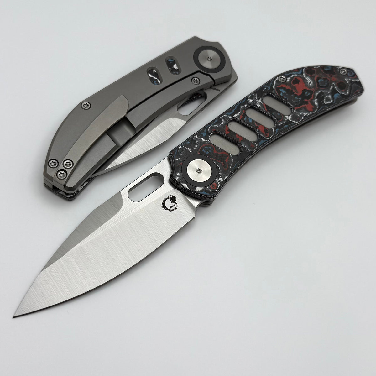 B★YAN Yan Knives Chevron - Nebula Fat Carbon & Titanium Handles w/ MagnaCut