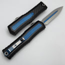 Marfione Custom Atreus w/ Mirror Polish D/E M390MK & Black Aluminum Handle w/ Carbon Fiber & Blue Titanium Accents