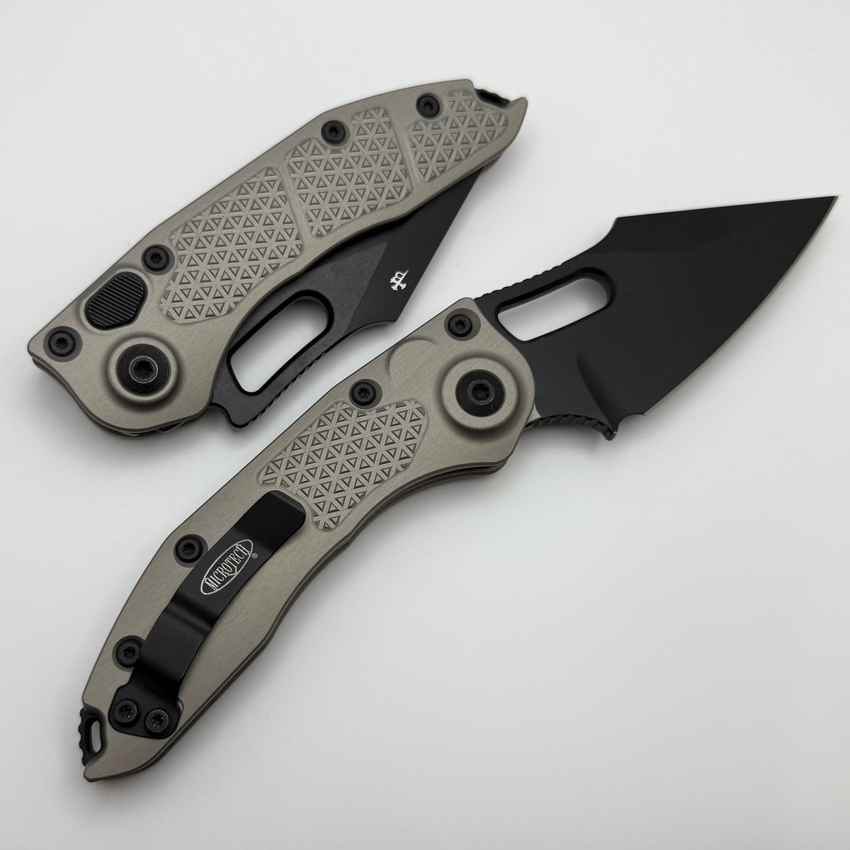 OK healing バット ユニロック Microtech Borka Stitch Single Edge Apocalyptic Black w/ Natural Clear