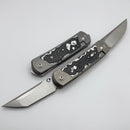 Yan Knives EMW East Meets West White Storm Fat Carbon/Titanium Dual Front Flipper w/ M390 Drop Point & Tanto Blades