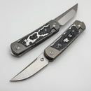 Yan Knives EMW East Meets West White Storm Fat Carbon/Titanium Dual Front Flipper w/ M390 Drop Point & Tanto Blades