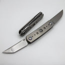 Yan Knives EMW East Meets West Speedhole Titanium Dual Front Flipper w/ M390 Hand Satin Drop Point & Tanto Blades