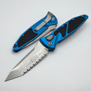 Microtech Socom Elite Auto Stonewash T/E Full Serrated w/ Blue Handle 161A-12BL
