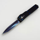 Pre Owned Marfione Custom Knives UTX-70 Blued Mosaic Damascus Spike Grind w/ Hefted Handle & Blue Hardware