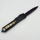 Pre Owned Marfione Custom Knives UTX-70 Blued Mosaic Damascus Spike Grind w/ Hefted Handle & Blue Hardware