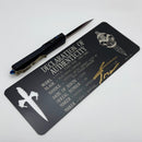 Pre Owned Marfione Custom Knives UTX-70 Blued Mosaic Damascus Spike Grind w/ Hefted Handle & Blue Hardware