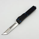 Pre Owned Marfione Custom Knives UTX-70 Mirror Hellhound w/ Hefted Deep Engraved Handle & Blue Hardware