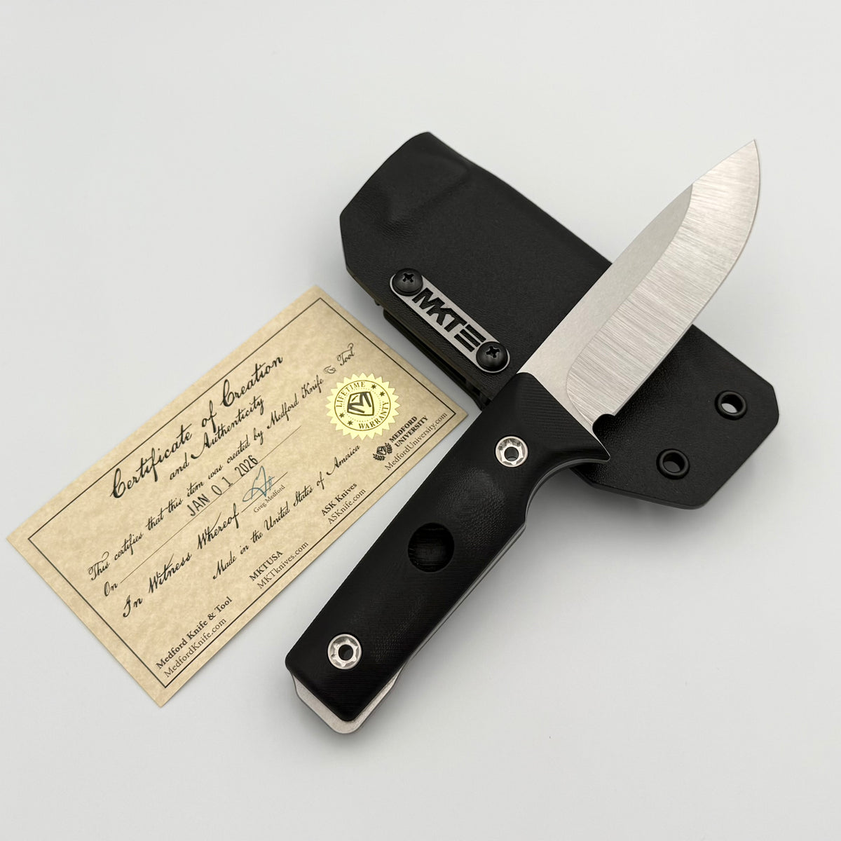 Medford The San 3V Tumbled Blade w/ Black G-10 Handle Fixed Blade w/Ky
