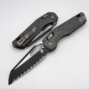 Microtech Knives MSI RAM LOK Natural Clear Aluminum Frag Handles & Full Serrated Two Tone Black M390MK 210-3FRNC