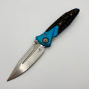 Discontinued Custom Anodized Electric Blue Microtech Knives Socom Bravo Mini Spear Point Hand Satin w/ Ti Pivot Collars & Carbon Fiber Scales 262M-4CFTI