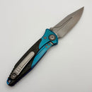 Discontinued Custom Anodized Electric Blue Microtech Knives Socom Bravo Mini Spear Point Hand Satin w/ Ti Pivot Collars & Carbon Fiber Scales 262M-4CFTI