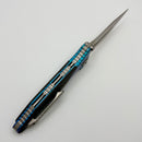 Discontinued Custom Anodized Electric Blue Microtech Knives Socom Bravo Mini Spear Point Hand Satin w/ Ti Pivot Collars & Carbon Fiber Scales 262M-4CFTI