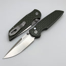 Pro-Tech TR-3 Integrity Manual Battleworn Green Aluminum Reptile Handles w/ Pearl Button & Satin MagnaCut INT1105-LTD BW REPTILE Green