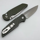 Pro-Tech TR-3 Integrity Manual Battleworn Green Aluminum Reptile Handles w/ Pearl Button & Satin MagnaCut INT1105-LTD BW REPTILE Green