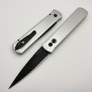 Pro-Tech Godfather Silver Handle w/ Black Hardware & Black 154-CM Blade 921-Silver