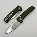 Pro-Tech Ramon Chavez Scapegoat Compact Custom Auto Solid Green Aluminum Handle w/ Satin Hardware and Mike Irie Compound Ground Mirror Polish 154CM Blade